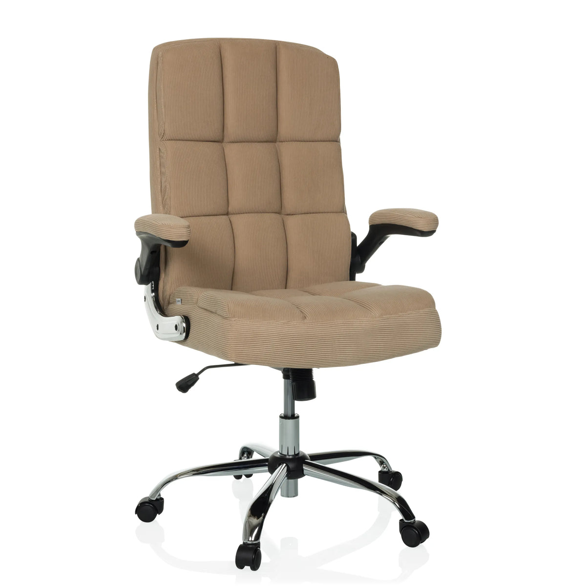 Beige Home Office -toimistotuoli RELAX WD 100 vakosamettiverhoilulla ja viisipyöräisellä jalustalla, valmistaja MyBuero – 360 asteen näkymä (etunäkymä 15°)