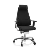 Musta High End -toimistotuoli GENIDIA PRO kangasverhoilulla ja viisisakaraisella rullajalalla, valmistaja hjh OFFICE – 360 asteen näkymä (etunäkymä 20°)