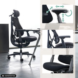 LiberNovo Omni High End -toimistotuolin 4D-käsituen säädöt mustana, valmistaja Libernovo (tekoälyllä luotu kuva)
