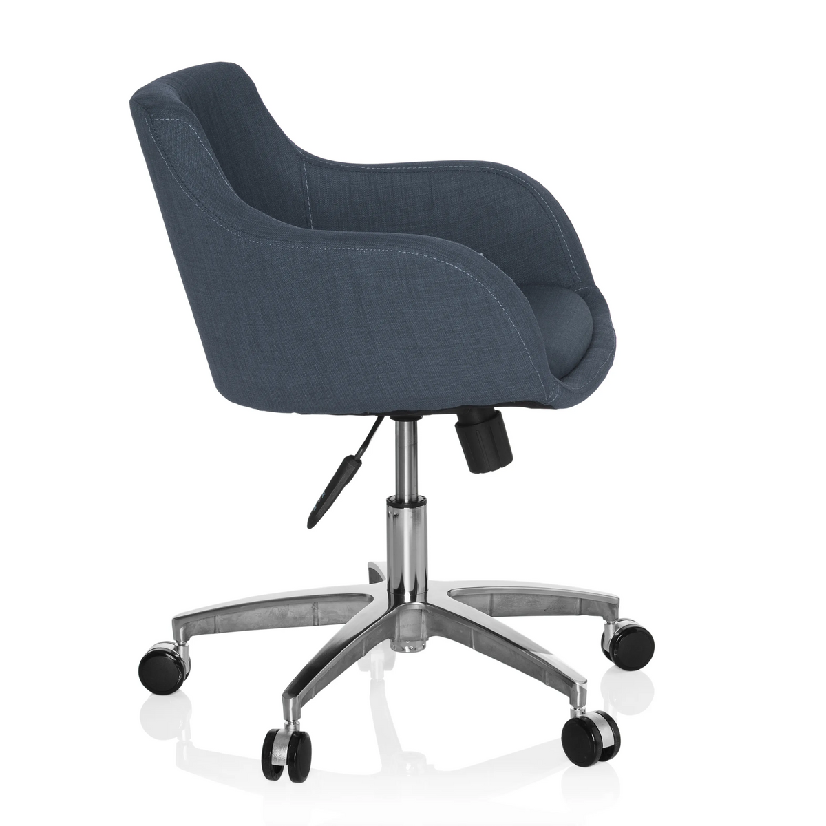 Dunkelgrauer Homeoffice-Bürostuhl SOLAO 100 mit Polsterschale und Fußkreuz mit fünf Rollen von hjh OFFICE – 360-Grad-Ansicht (Seitenprofil 80°)