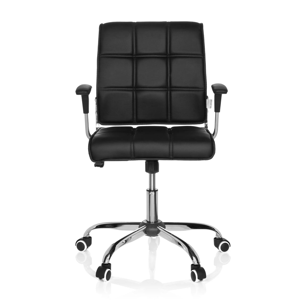 Musta Home Office -toimistotuoli ERNESTO tikkauspehmusteella ja viisisakaraisella rullajalalla, valmistaja hjh OFFICE – 360 asteen näkymä (etunäkymä 0°)