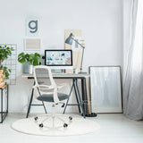 Home Office -toimistotuoli MIKO W ECO harmaana verkkoselkänojalla ja valkoisilla käsinojilla, valmistaja hjh OFFICE