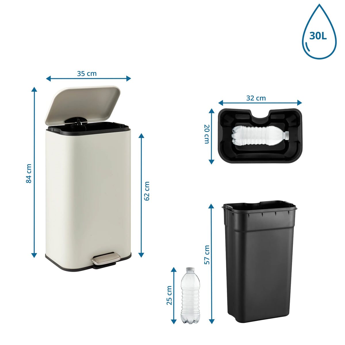 Roskakori Clean 1 mitat 84 x 35 cm ja 30 l tilavuus, valmistaja hjh OFFICE