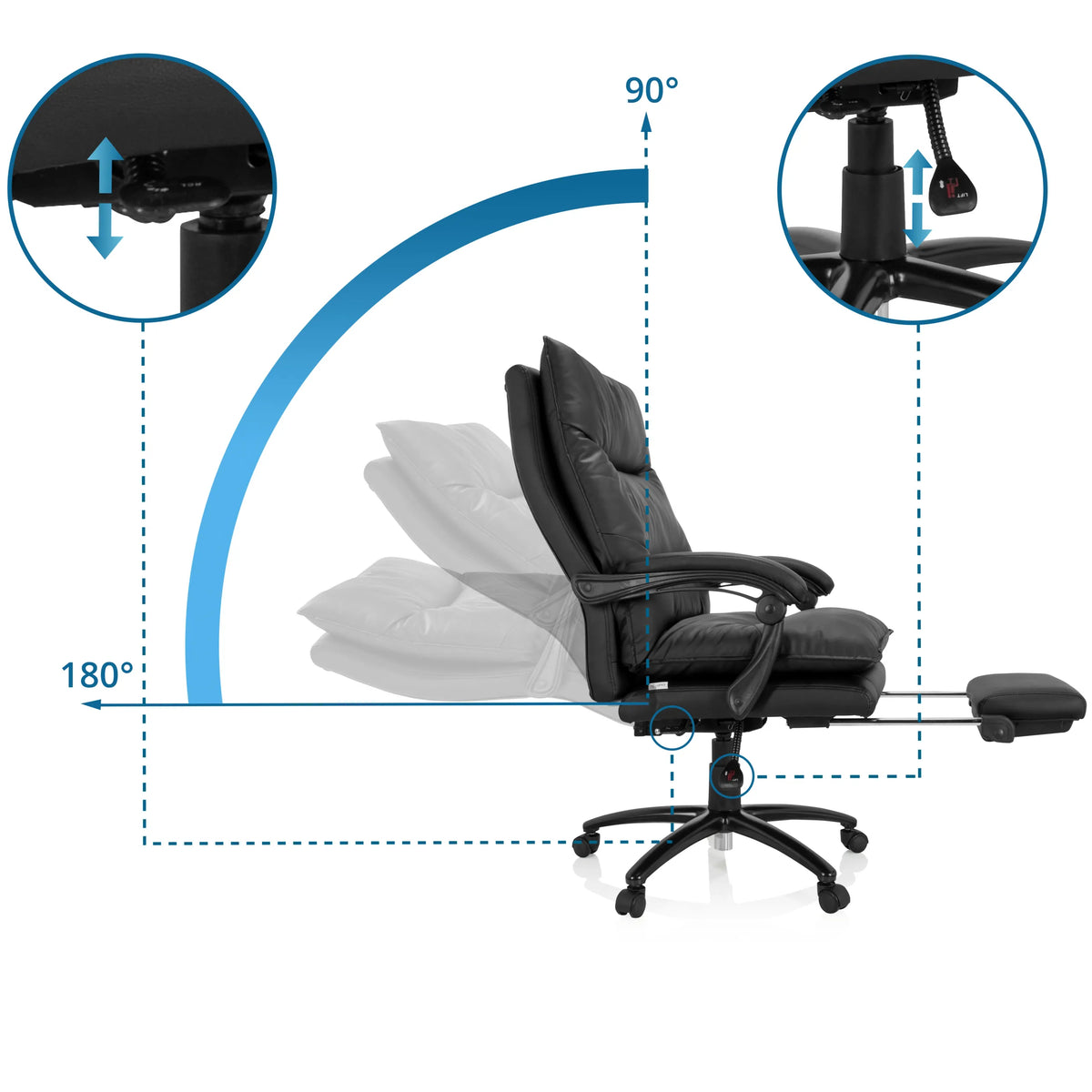 Verstellbare Rückenlehne mit 180 Grad Neigung des Homeoffice Chefsessel RELAX CL 200 von MyBuero