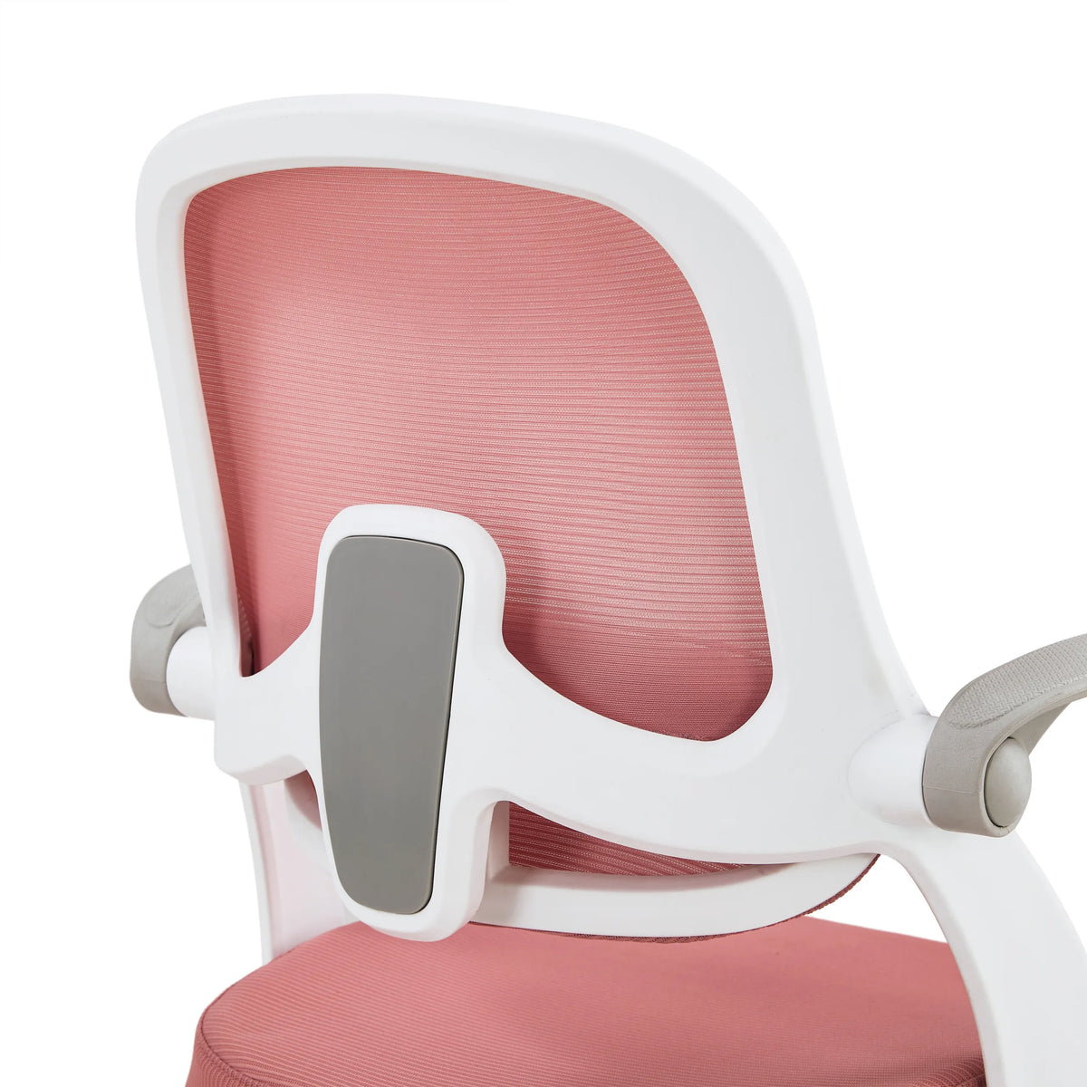 Lasten pyörivän tuolin Kiddy Smart Step vaaleanpunaisen verkkoselkänojan takapuoli valkoisella kehyksellä, valmistaja hjh OFFICE