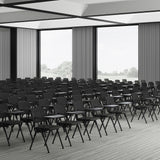 Mustat MEET WA-kirjoitusalustat rivissä konferenssituoleissa, valmistaja hjh OFFICE