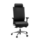 Musta Ammattitason toimistotuoli PRO-TEC XXL nahkaa, jossa on niskatuki ja viisipuolainen rullajalka, valmistaja hjh OFFICE – 360 asteen näkymä (etunäkymä 15°)