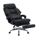 Musta Home Office -toimistotuoli Relax Legoro, jossa on ulosvedettävä jalkatuki ja kiiltävä tähtijalka pyörillä, valmistaja MyBuero