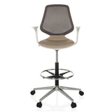 Beige korkea työtuoli TOP WORK STYLE verkkoselkätuella, jalkarenkaalla ja viisipyöräisellä jalustalla, valmistaja hjh OFFICE – 360 asteen näkymä (etunäkymä 0°)