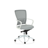 Grauer Homeoffice-Bürostuhl ESTRIA mit Netzrücken und Fußkreuz mit fünf Rollen von hjh OFFICE – 360-Grad-Ansicht (schräge Frontansicht 40°)