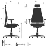 Home Office -toimistotuoli Relax Legoro tekninen piirros, maksimikantavuus 120 kg, valmistaja MyBuero