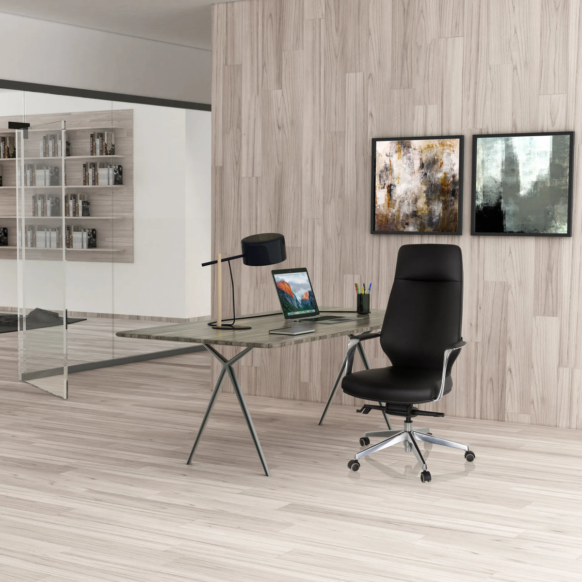 Ammattitason toimistotuoli VELVET mustana, korkea selkänoja ja pyörät, valmistaja hjh OFFICE