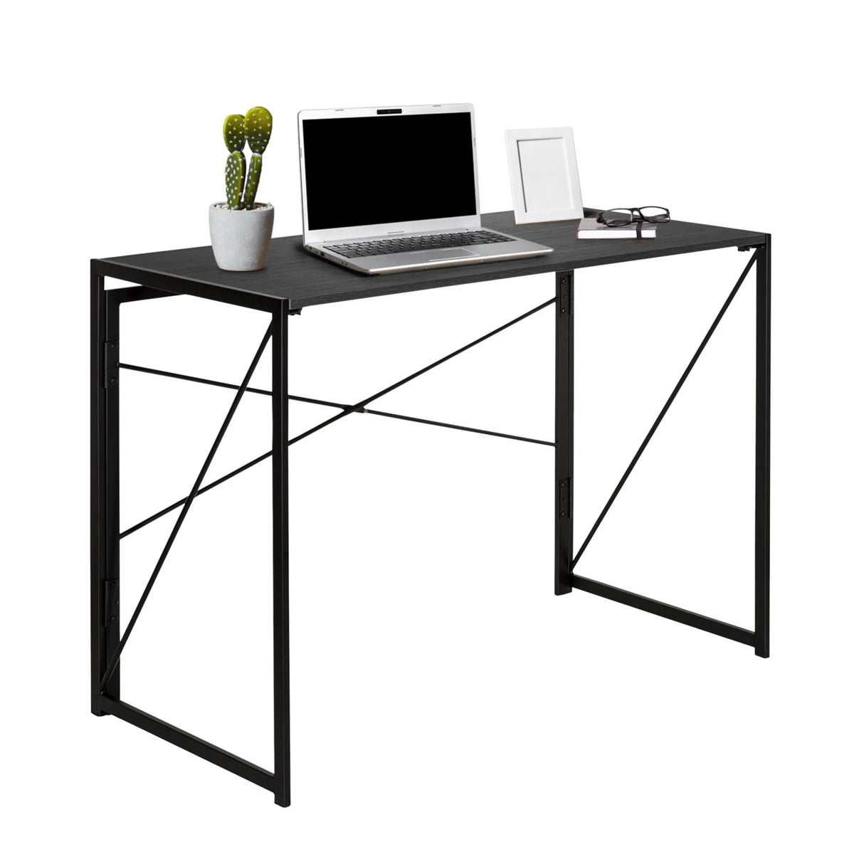 Taitettava kirjoituspöytä EASY UP MULTI mustana, mitat 100 × 50 cm, metallirungolla ja ristikkorakenteella, valmistaja hjh OFFICE