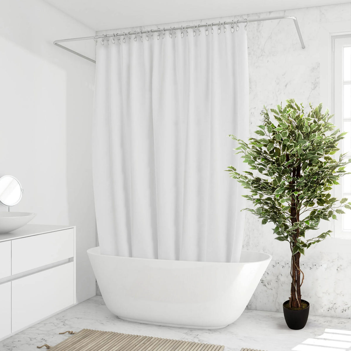 Vihreä tekokasvi FICUS mustassa ruukussa kylpyhuoneessa, valmistaja hjh OFFICE