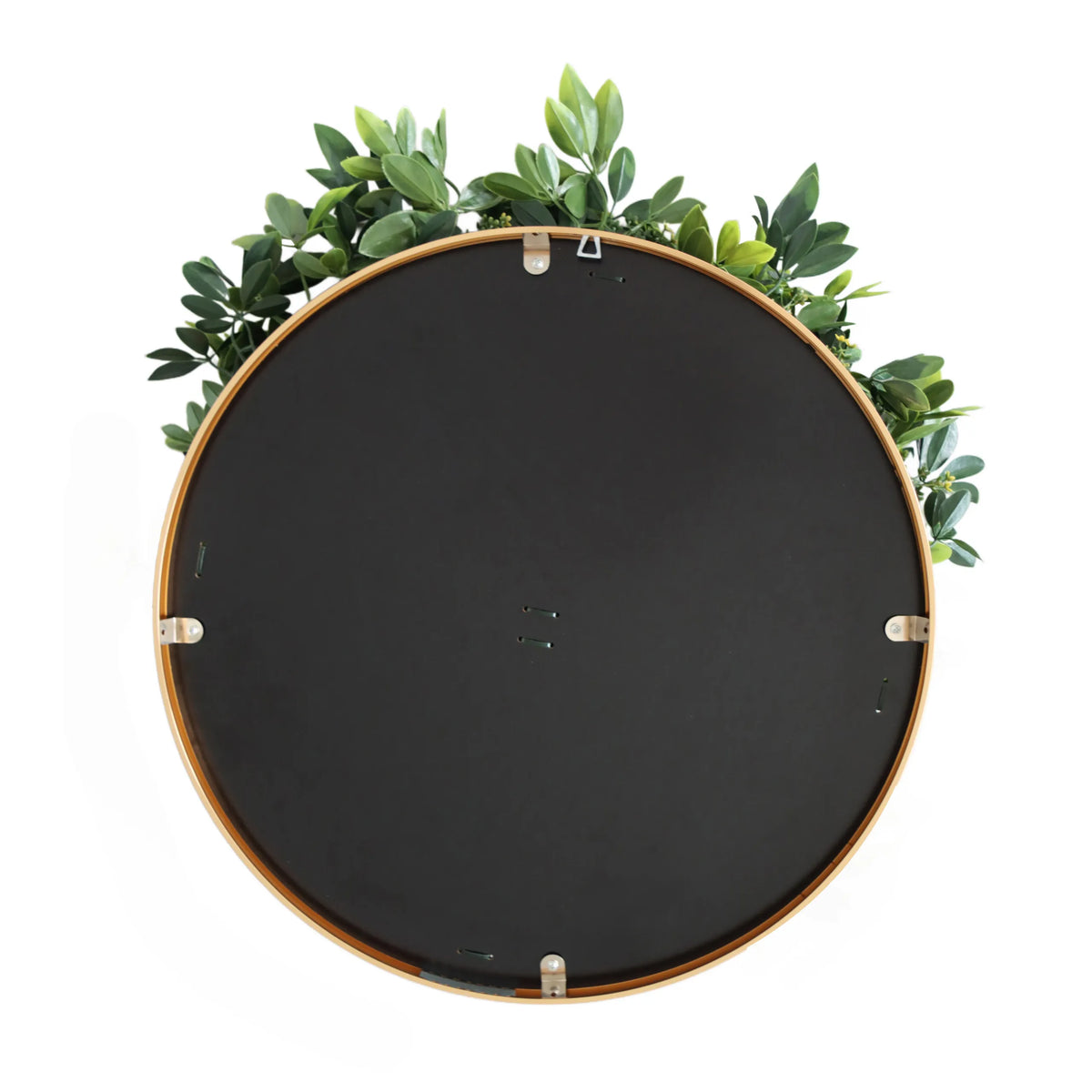 Pyöreän Kasvimatto LEAFLUXE WALL 2-maton takapuoli, musta kultaisella reunuksella, valmistaja hjh LIVING