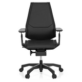 Musta High End -toimistotuoli GENIDIA BLACK nahasta, jossa on käsinojat ja viisipolvinen rullajalka, valmistaja hjh OFFICE – 360 asteen näkymä (etunäkymä 0°)