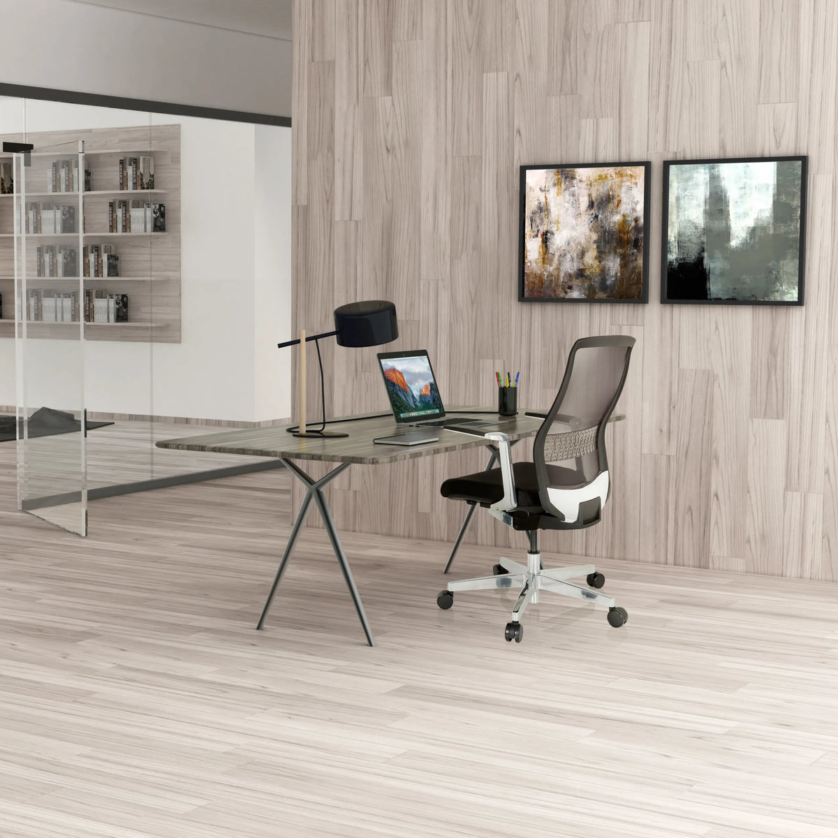 High End -toimistotuoli FOUNTAINE PRO väriltään musta, verkkoselkänojalla ja käsinojilla, valmistaja hjh OFFICE