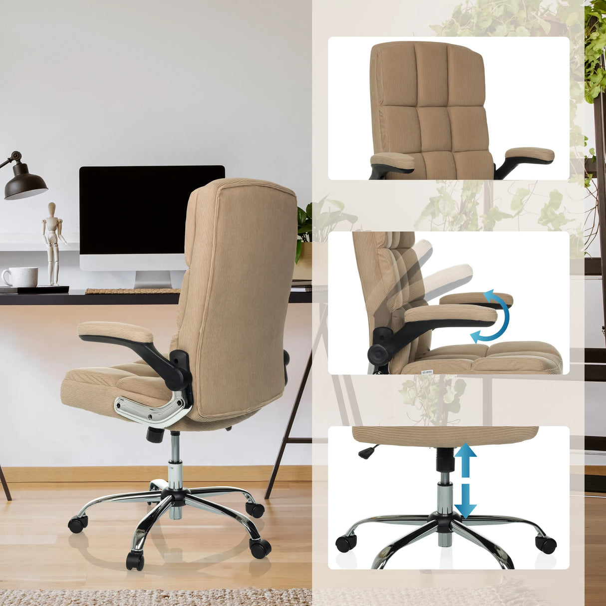 Beige Home Office -toimistotuoli RELAX WD 100, jossa on säädettävät käsinojat ja kaasujousi, valmistaja MyBuero