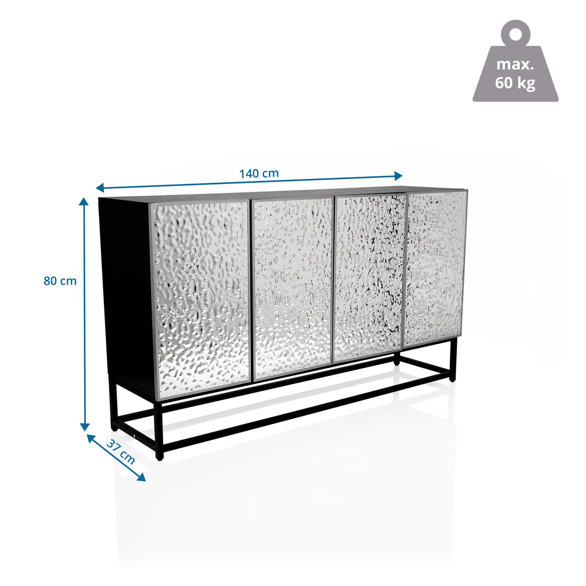 Lipasto METALLIO mitat 140 × 80 cm ja kantavuus 60 kg, valmistaja hjh LIVING
