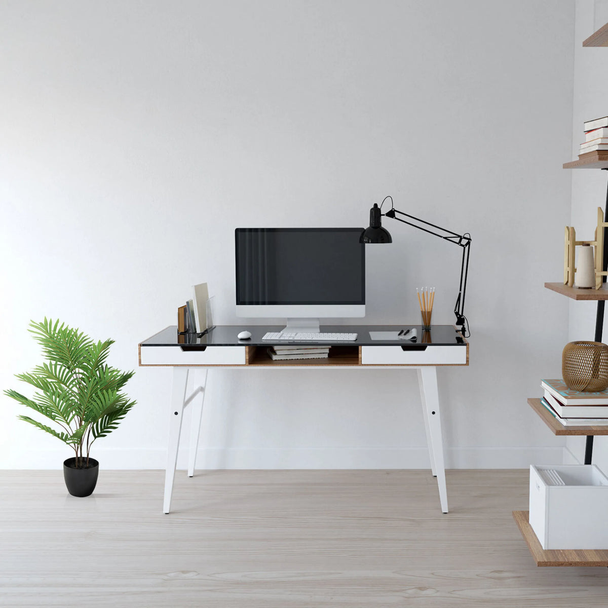 Tekokasvi ARECA vihreänä mustalla ruukulla, valmistaja hjh OFFICE