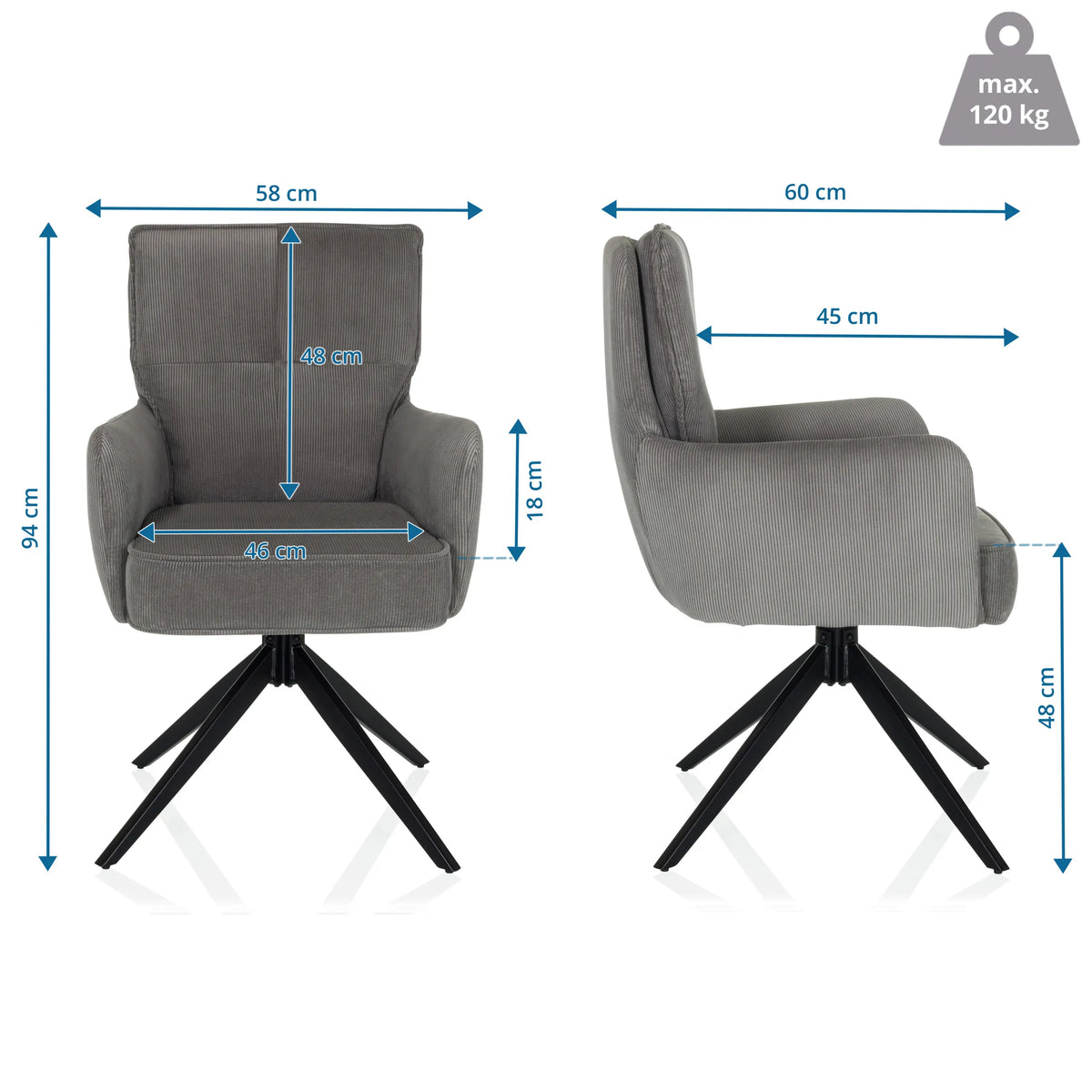 Pehmustettu tuoli TARUGO mittamalli, korkeus 94 cm ja leveys 58 cm, valmistaja hjh LIVING