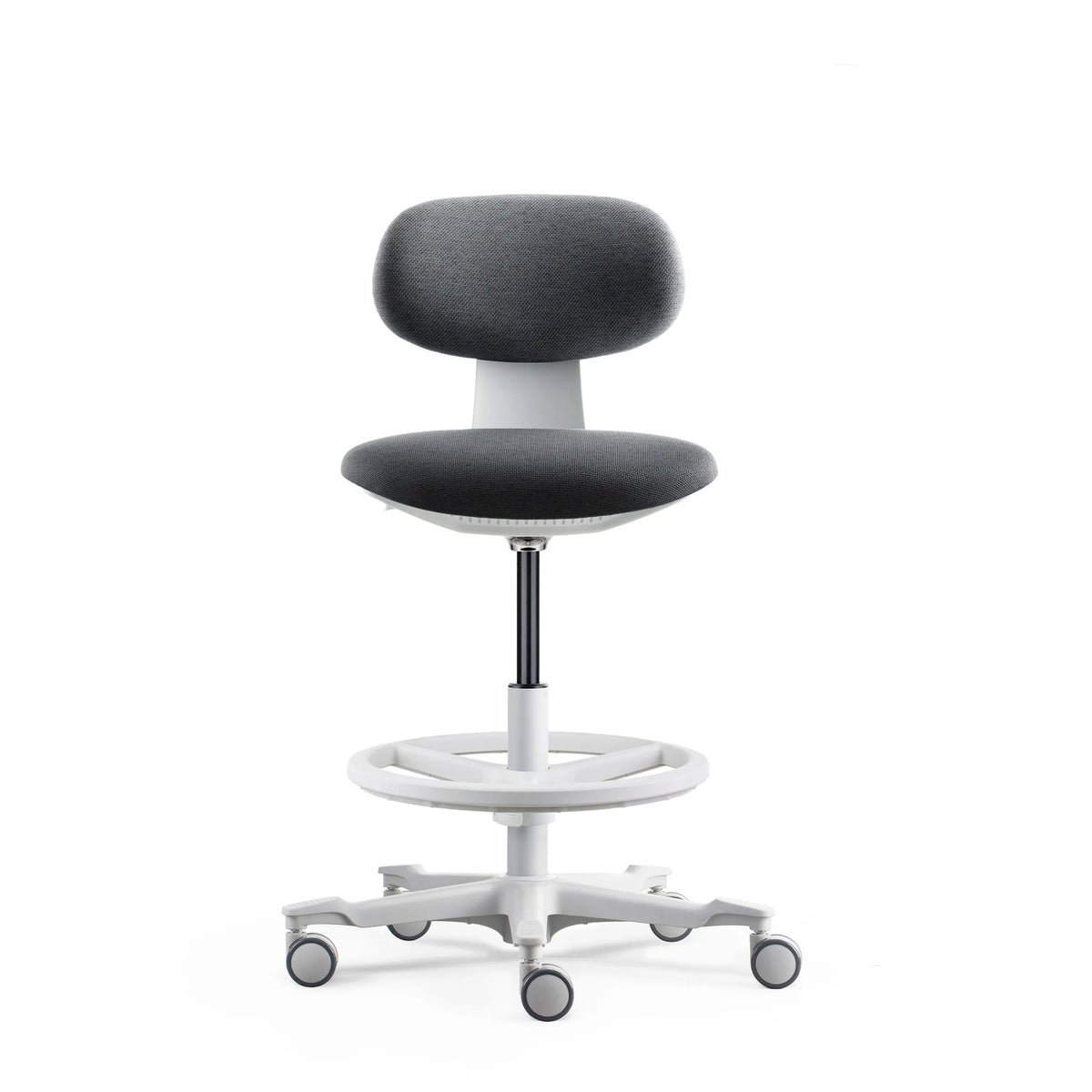 Tummanharmaa työtuoli WORK MF2 W, jossa on jalkarengas ja viisi pyörää, valmistaja hjh OFFICE