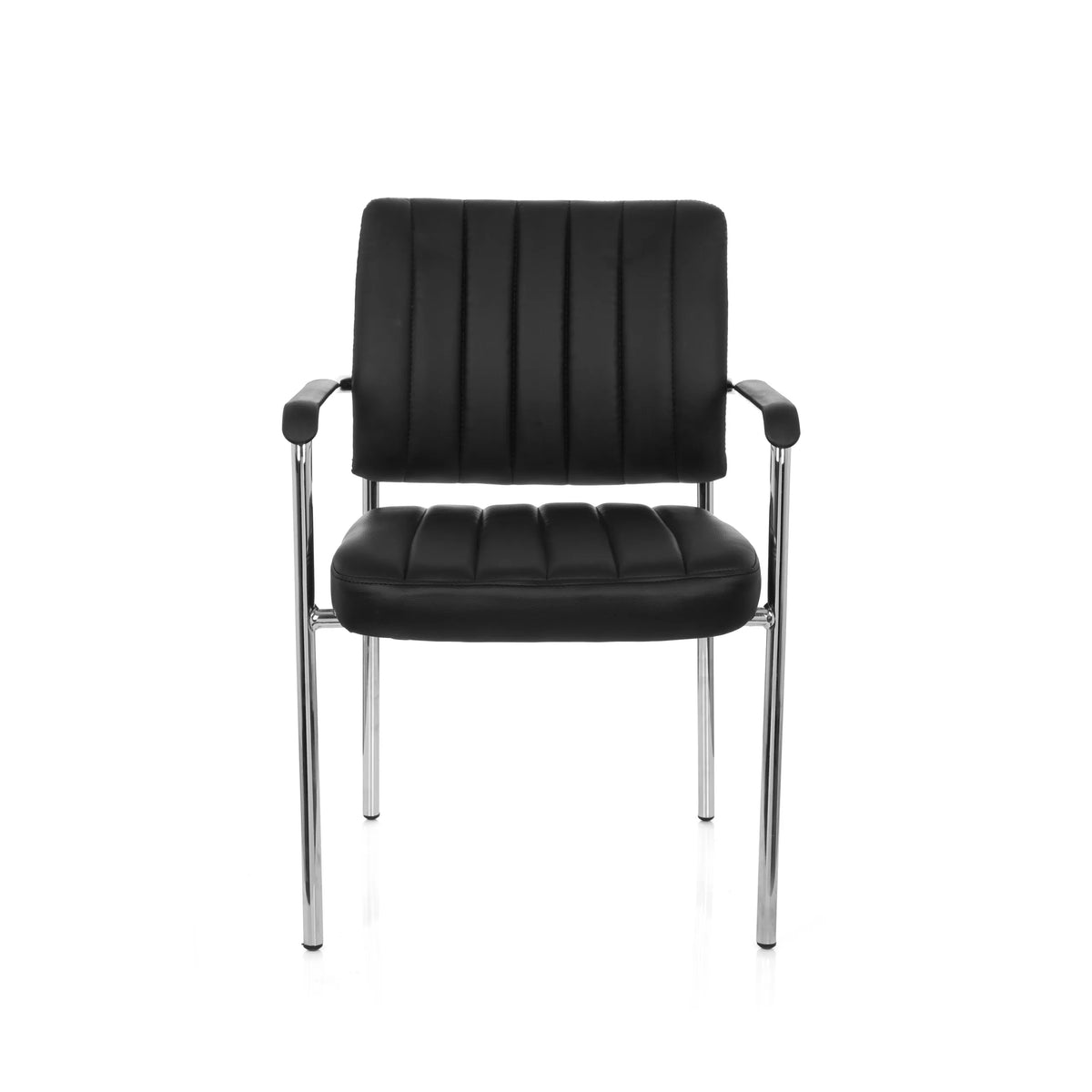 Musta Nelijalkainen tuoli SOMOS V keinonahkaverhoilulla, tikatulla pehmusteella ja käsinojilla, valmistaja hjh OFFICE – 360 asteen näkymä (etunäkymä 0°)