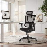 Musta luksustoimistotuoli ERGOHUMAN SLIM ECO F GEN2 verkkoselkänojalla kotitoimistoon, valmistaja hjh OFFICE (tekoälyllä luotu kuva)