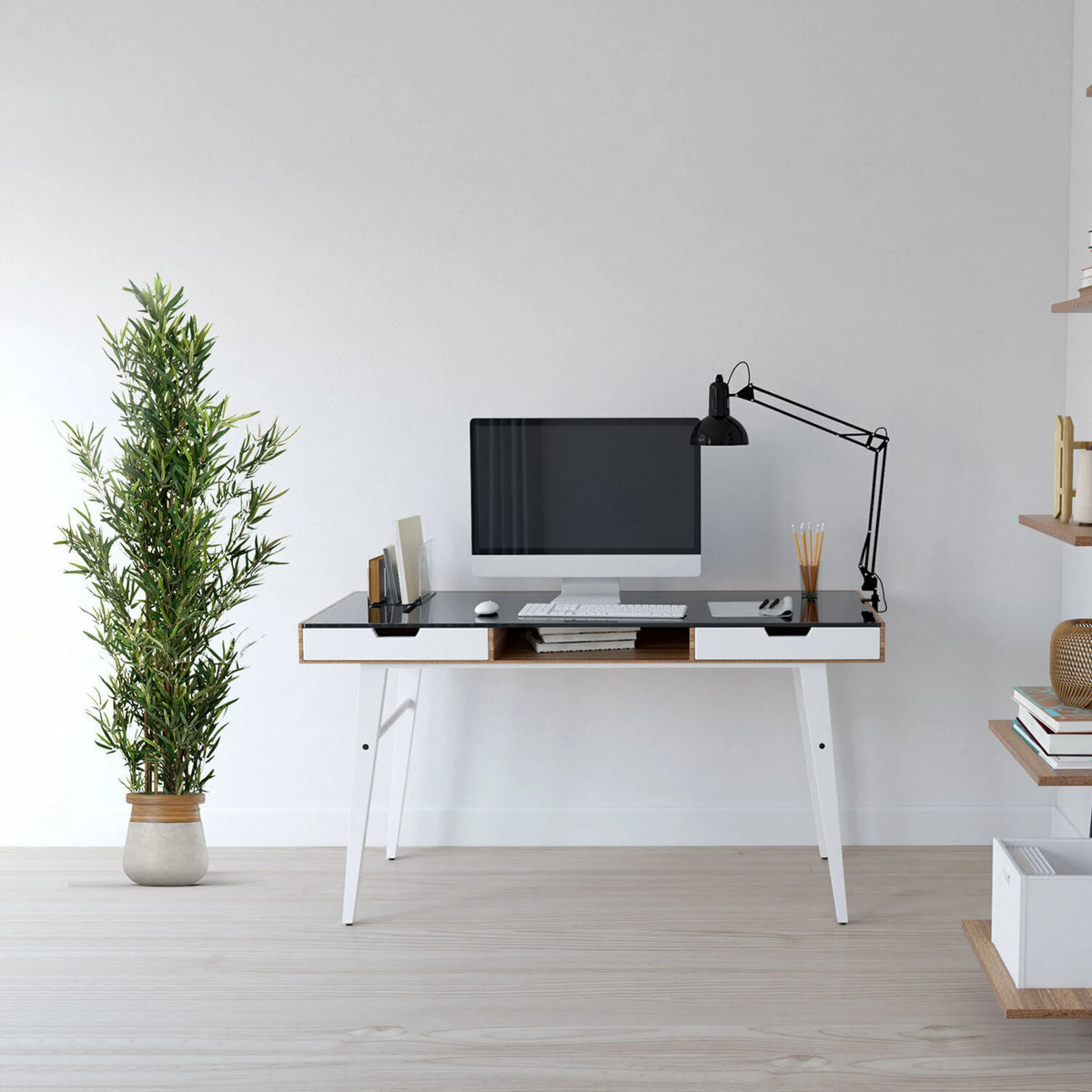 Vihreä tekokasvi BAMBUS vaaleassa ruukussa, valmistaja hjh OFFICE