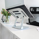 Kannettavan tietokoneen alusta LAPTOP STAND-alustan hopeinen jalka, valmistaja hjh OFFICE