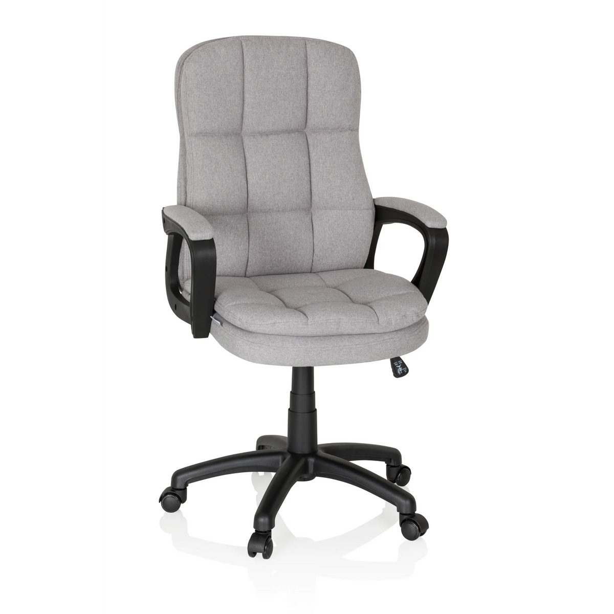 Grauer Home-Office-Chefsessel RELAX CX 120 mit gestepptem Bezug und Fußkreuz mit fünf Rollen von MyBuero – 360-Grad-Ansicht (Frontansicht 20°)