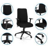 Musta Home Office -toimistotuoli COSIO I, jossa on käsinojat, pyörät ja kaasujousi, valmistaja hjh OFFICE