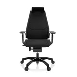 Musta High End -toimistotuoli GENIDIA BLACK kangasverhoilulla ja viisijalkaisella rullajalustalla, valmistaja hjh OFFICE – 360 asteen näkymä (etunäkymä 0°)