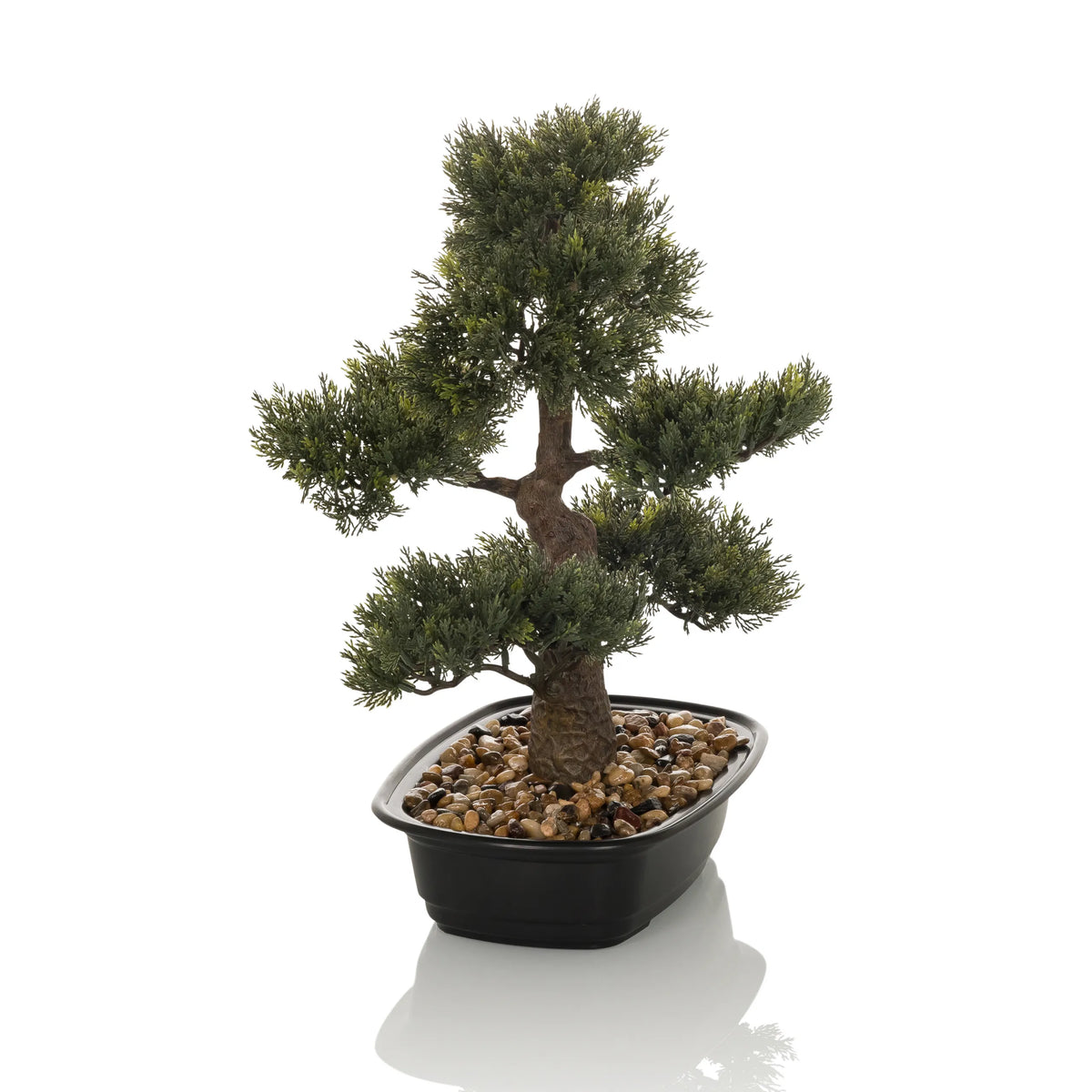 Vihreä Tekokasvi BONSAI bonsain muodossa mustassa ruukussa kivillä, valmistaja hjh OFFICE – 360 asteen näkymä (takanäkymä 180°)
