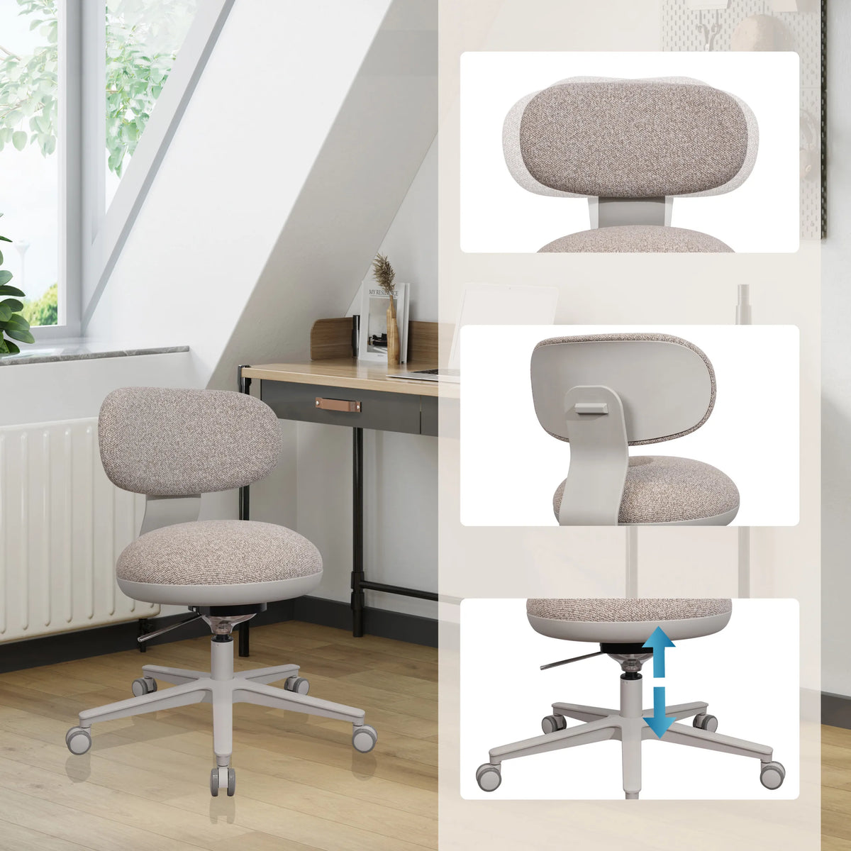 Home Office -toimistotuoli SITMOTION W harmaana portaattomalla korkeussäädöllä ja pyörillä, valmistaja hjh OFFICE
