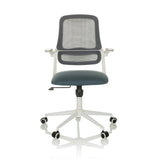 Harmaa Home Office -toimistotuoli MIKO W ECO verkkoseljällä ja valkoisella viisipyöräisellä jalustalla, valmistaja hjh OFFICE – 360 asteen näkymä (etunäkymä 0°)