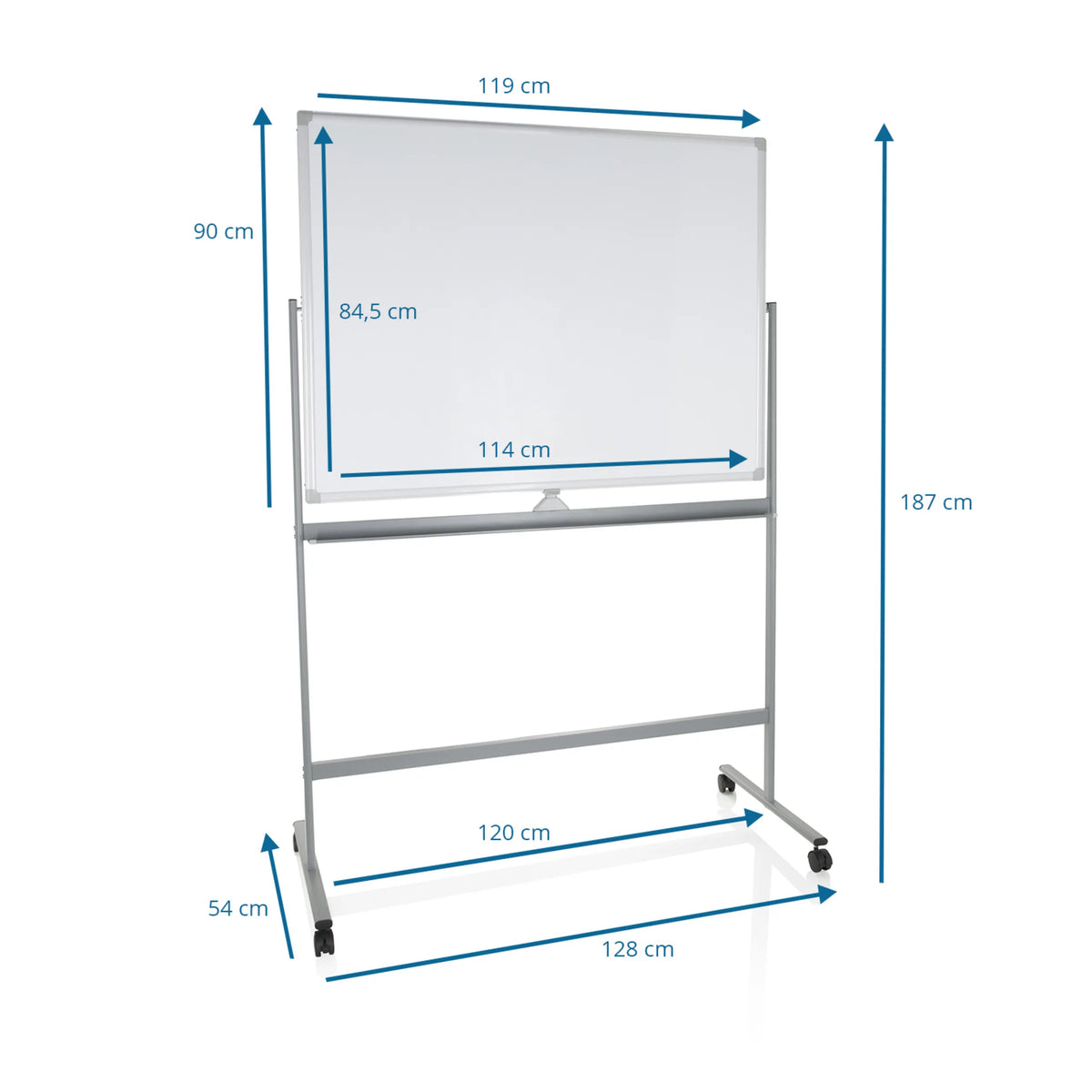 Kirjoitustaulu MULTIBOARD I tekninen piirustus, kokonaiskorkeus 187 cm, valmistaja hjh OFFICE