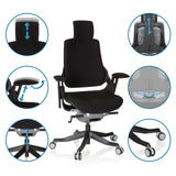 Musta Ammattitason toimistotuoli SPEKTRE BLACK erilaisilla säätömahdollisuuksilla, valmistaja hjh OFFICE