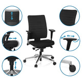 Ammattitason toimistotuoli PRO-TEC 350-tuolin säädettävät toiminnot mustana, valmistaja hjh OFFICE