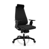 Musta High End -toimistotuoli GENIDIA BLACK kangasverhoilulla ja viisijalkaisella rullajalustalla, valmistaja hjh OFFICE – 360 asteen näkymä (etuviistonäkymä 40°)