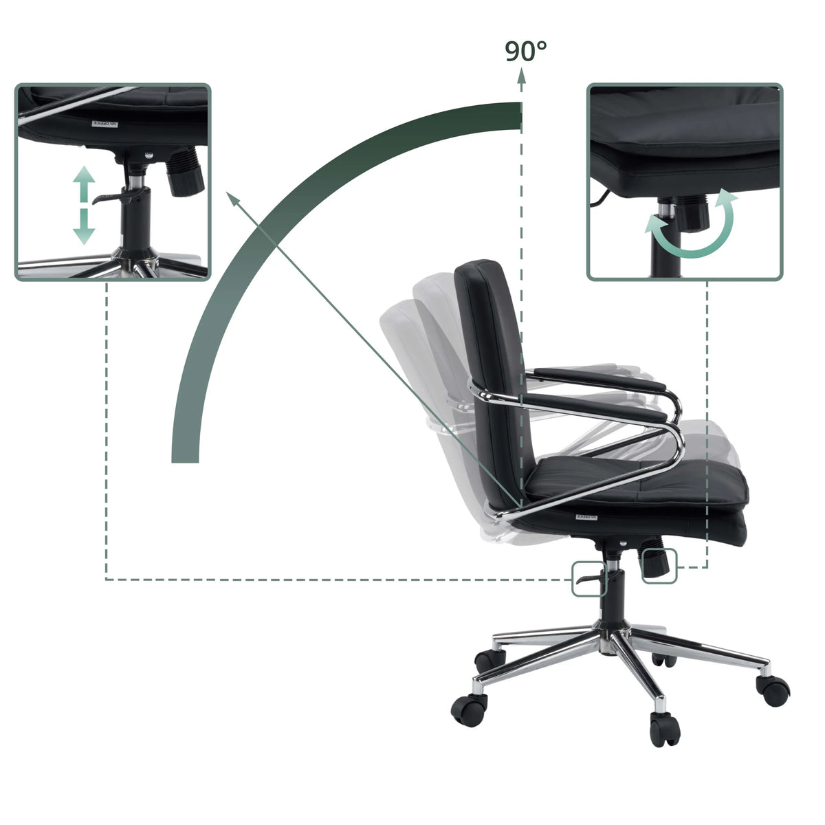 Musta Home Office -toimistotuoli Rovento käsinojilla ja tähtijalkaisella alustalla matolla, valmistaja hjh OFFICE