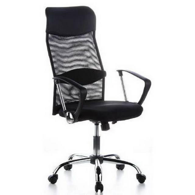 Musta Home Office -toimistotuoli ARIA HIGH verkkoselkänojalla ja käsinojilla, valmistaja hjh OFFICE