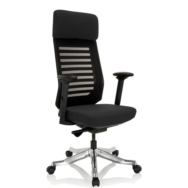 Ammattitason toimistotuoli ASGON mustana verkkoselkänojalla ja kiillotetulla jalustalla, valmistaja hjh OFFICE