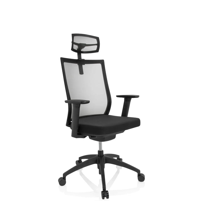 Musta Ammattitason toimistotuoli ASPEN PRO verkkoselkänojalla ja niskatuella, valmistaja hjh OFFICE