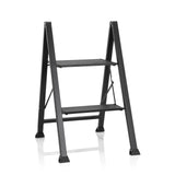 Schwarze Klappleiter SOLID W5 mit zwei Stufen von hjh OFFICE – 360-Grad-Ansicht (Frontansicht 20°)
