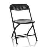 Schwarzer Outdoor-Stuhl TUDELA XXL PRO mit perforierter Sitz- und Rückenfläche von hjh OFFICE – 360-Grad-Ansicht (Frontansicht 15°)