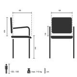 Vierailijan tuoli BORNE tekninen piirustus, istuinkorkeus 44 cm, valmistaja hjh OFFICE