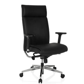 Ammattitason toimistotuoli CURYO mustana kiiltävällä metallijalkajalustalla ja pehmustetuilla käsinojilla, valmistaja hjh OFFICE