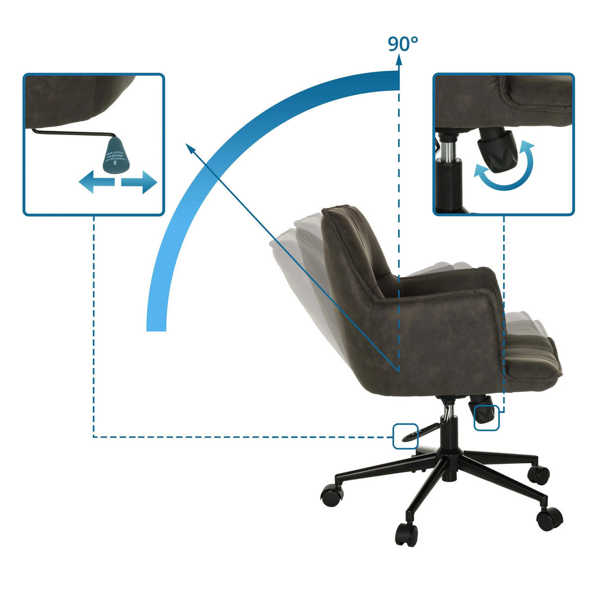 Verstellmechanismen und Neigungswinkel des Homeoffice-Bürostuhls SOLAO LIFE von hjh LIVING