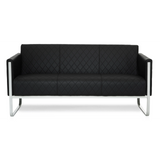 Schwarzes Loungesofa ARUBA STEP mit Rautensteppung und Gestell aus Chrom von hjh OFFICE – 360-Grad-Ansicht (Frontansicht 0°)